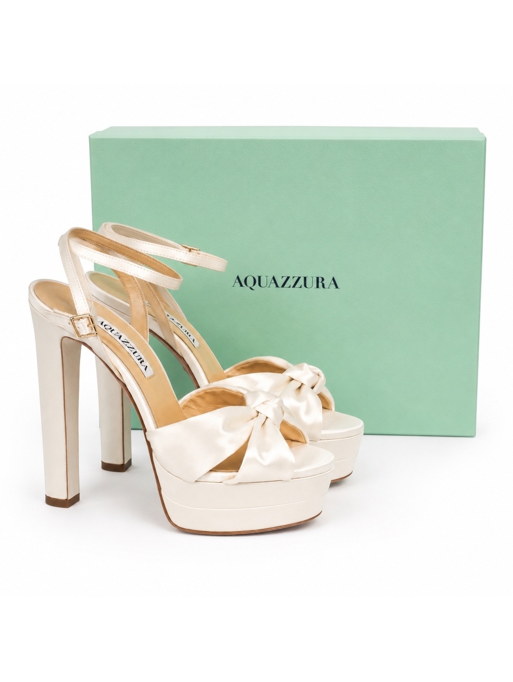 Aquazzura Cupid Bridal Plateau 130 White Satin Bow Platform Heels EU38 | NIB